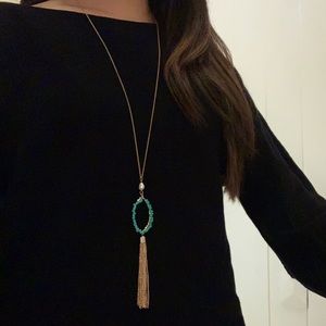 Handmade Long Necklace Pearl with Gold Drop Chain